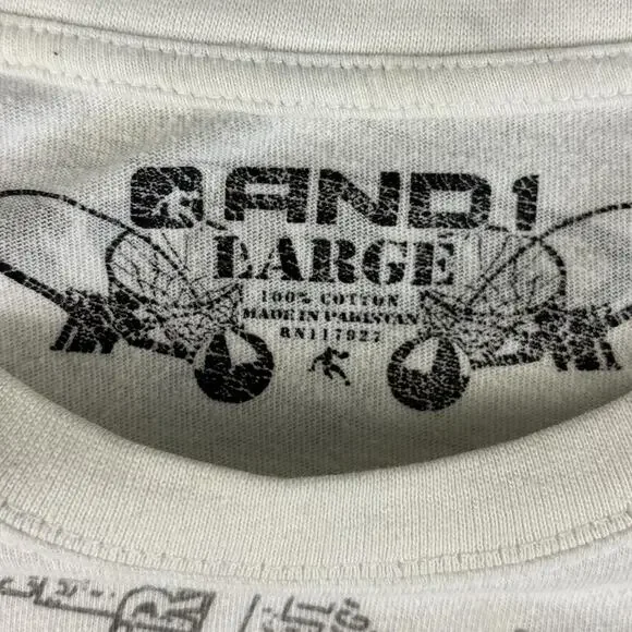 Vintage Y2K And1 Streetball White AOP Graphic T-shirt Size Large - Picture 3 of 6